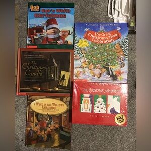5 Hard Cover Christmas books. Lift the flap, pop up, Bob the builder Scholastic